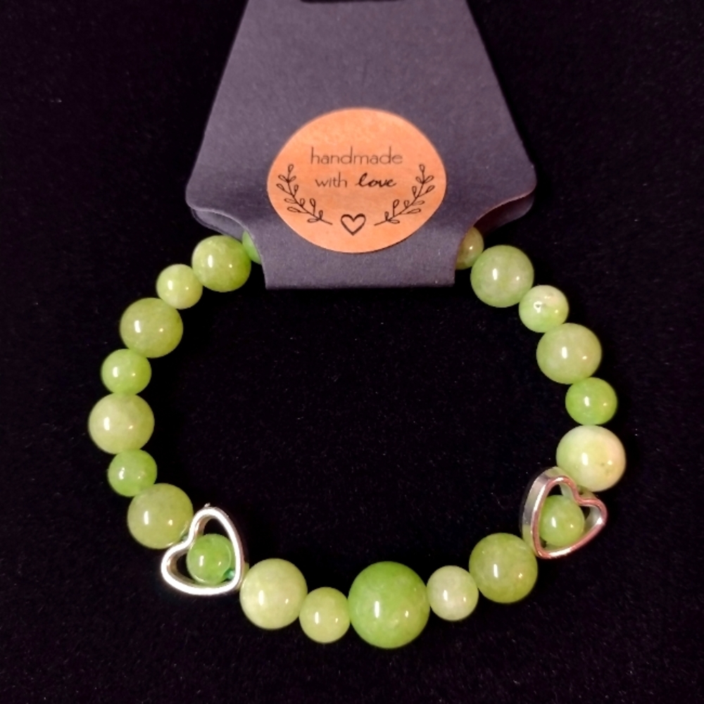 Green Jade Bracelet with Jade and hallow heart bead ( single)